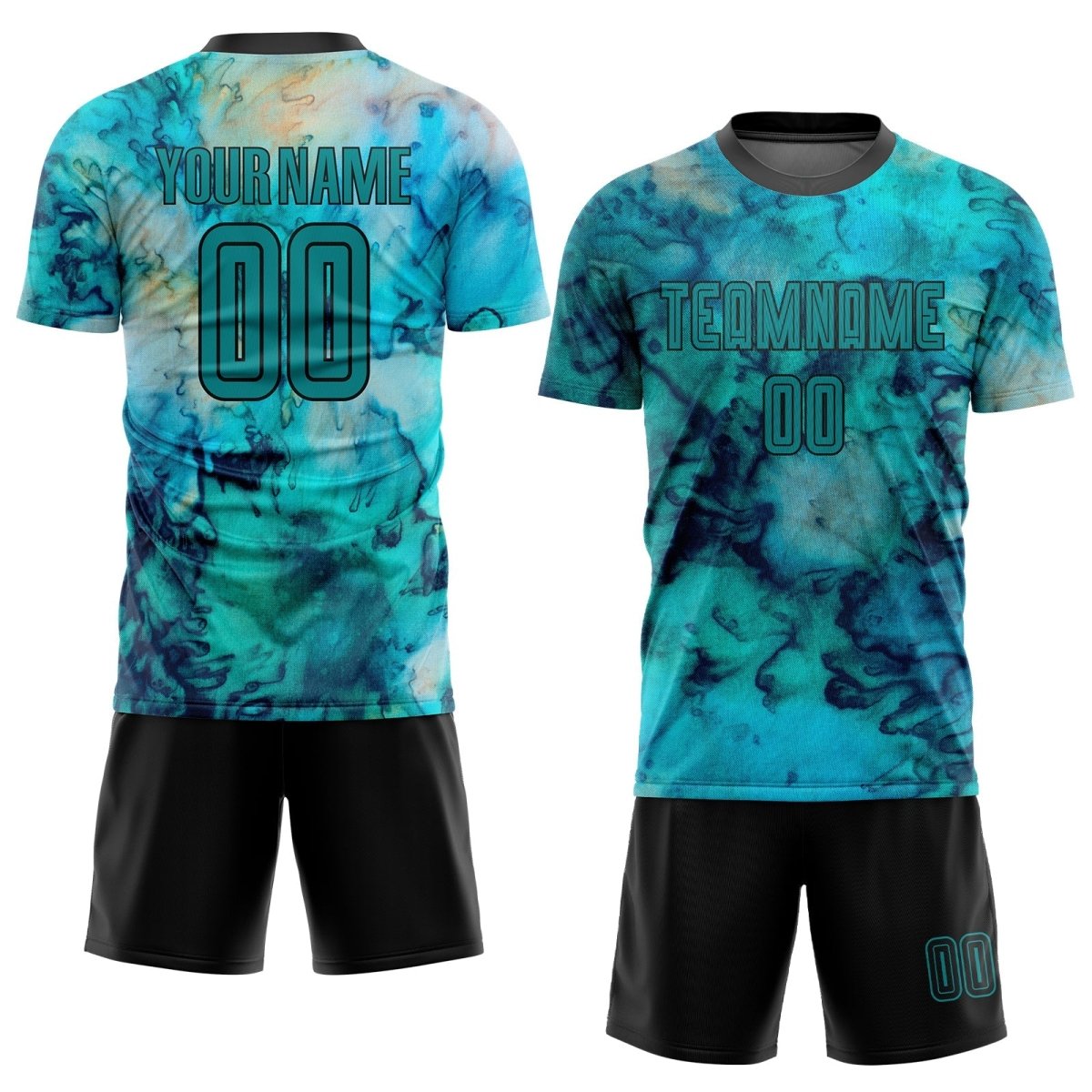 Maßgeschneiderte Tie - Dye Teal - Schwarz Sublimation Fußballtrikot Jersey T372 - Climcat