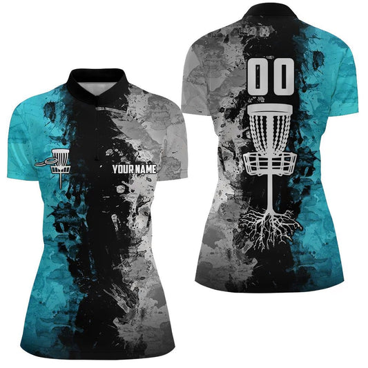 Maßgeschneidertes Disc Golf Korb Damen Viertel-Zip-Shirt, Disc Golf Oberteile für Frauen | Türkis N7413 - Climcat