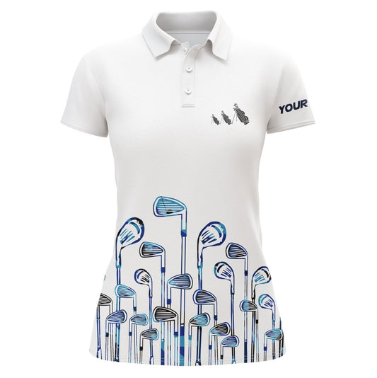 Maßgeschneidertes Golfset in Weiß und Blau für Damen, Golf Polo Shirt für Damen in Übergröße N3577 - Climcat