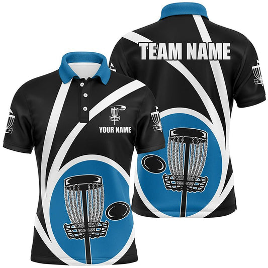 Maßgeschneidertes Schwarz Blaues Herren Disc Golf Polo Shirt - Coole Disc Golf Shirt für Männer - Team Golf Geschenke L1245 - Climcat