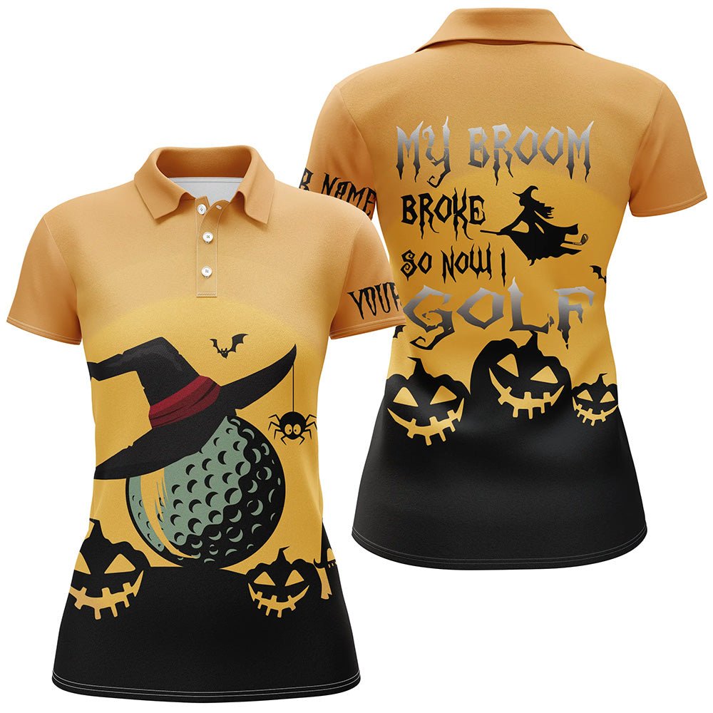 Mein Besen brach, also spiele ich jetzt Golf Orange Halloween Polo Shirts Hexe Gruselige Golfgeschenke für Frauen L0346 - Climcat