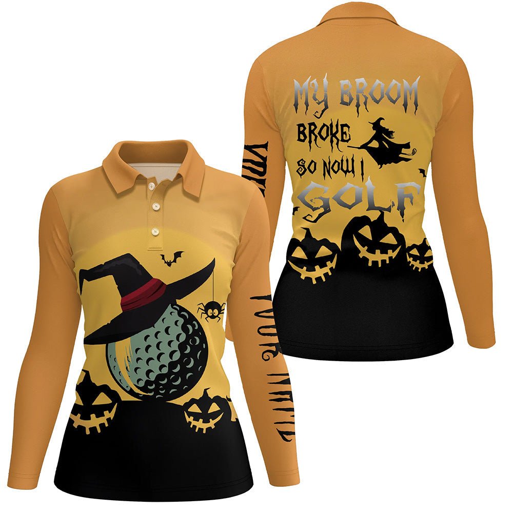 Mein Besen brach, also spiele ich jetzt Golf Orange Halloween Polo Shirts Hexe Gruselige Golfgeschenke für Frauen L0346 - Climcat