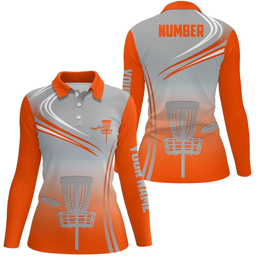 Orange & Graue Damen Disc Golf Polo Shirts Personalisierte Disc Golf Oberteile Für Frauen Golfsport Geschenke L1322 - Climcat