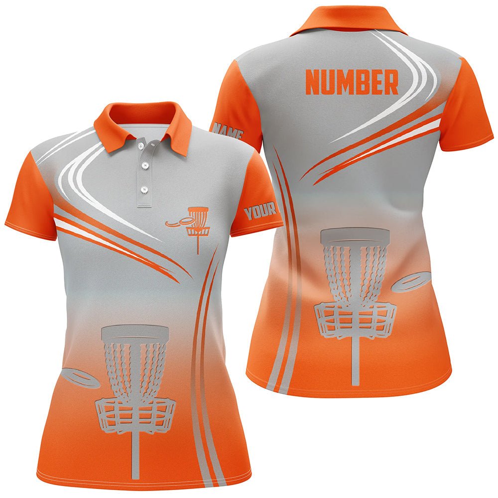 Orange & Graue Damen Disc Golf Polo Shirts Personalisierte Disc Golf Oberteile Für Frauen Golfsport Geschenke L1322 - Climcat