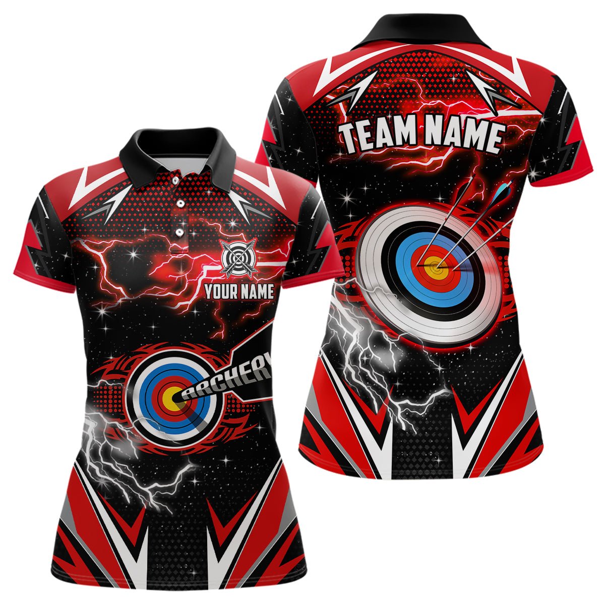 Personalisierbares Bogenschießen Shirt Rot 3D Ziel - Unisex Team / Mannschaft Shirt mit Wunschnamen - T1024 - Climcat
