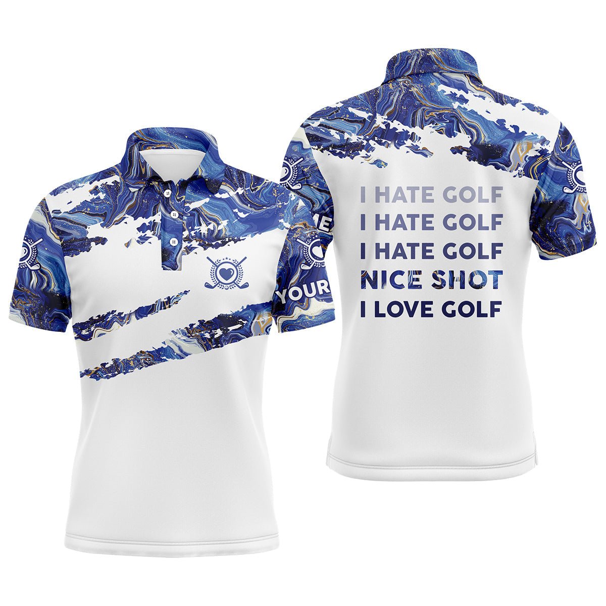 Personalisierte blaue Herren Golf-Poloshirts mit individuellem Namen - Lustiges Golfmotiv - Ideales Geschenk für Golfliebhaber N3763 - Climcat