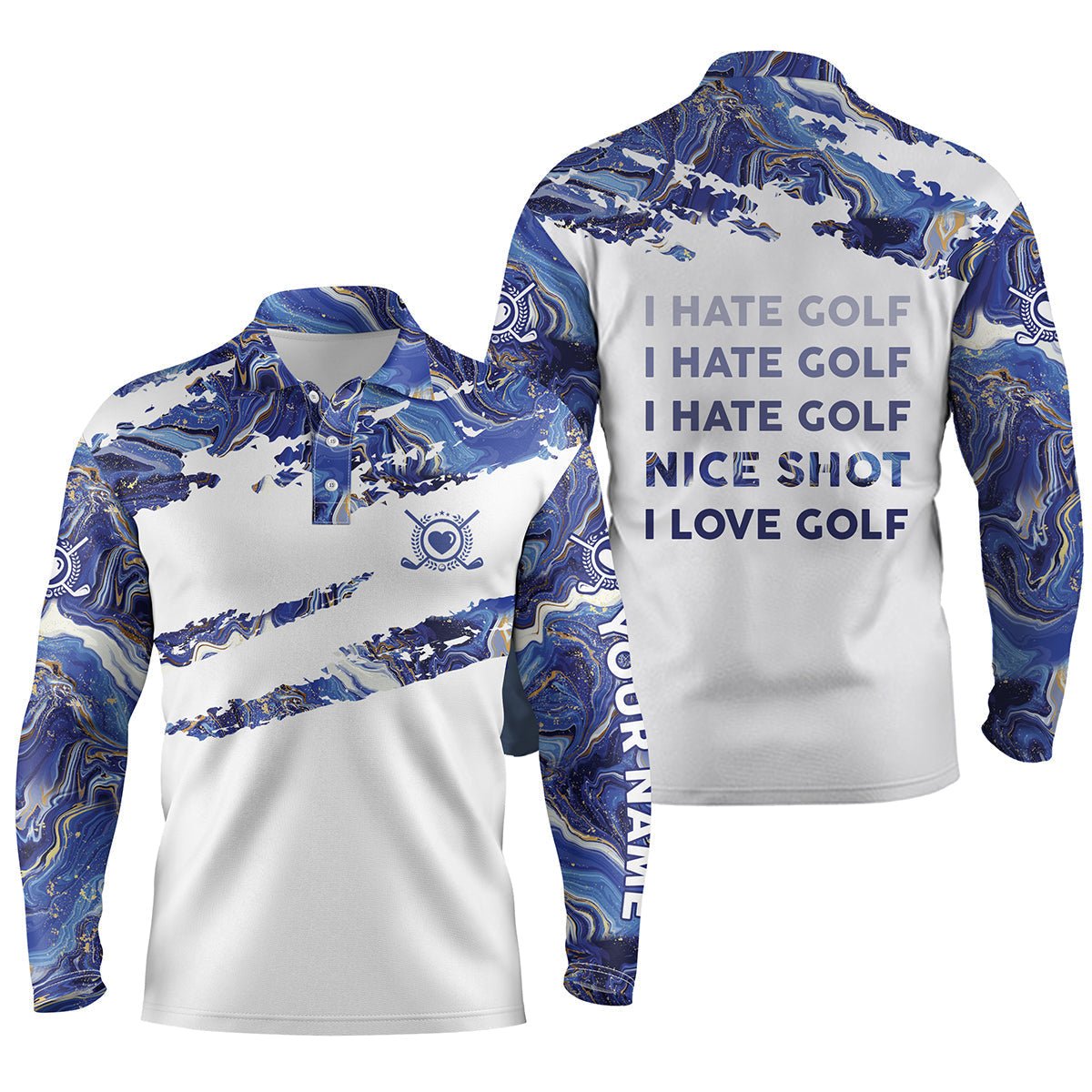 Personalisierte blaue Herren Golf-Poloshirts mit individuellem Namen - Lustiges Golfmotiv - Ideales Geschenk für Golfliebhaber N3763 - Climcat