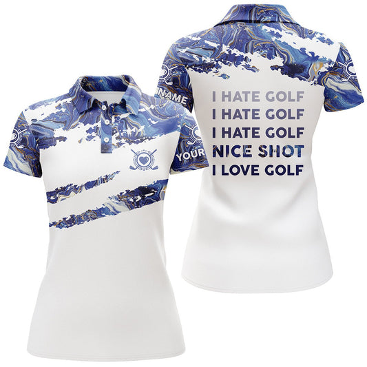 Personalisierte Damen Golf Polo Shirt mit blauem Design - Individueller Name - Lustiges Golf Motiv - Ideales Geschenk für Golfliebhaber N3763 - Climcat