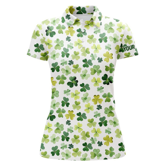 Personalisierte Damen Golf Polo Shirt mit Wasserfarben Kleeblatt Motiv für St. Patrick's Day L1259 - Climcat