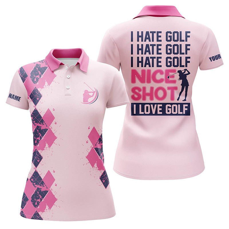 Personalisierte Damen Golf Poloshirts mit individuellem Namen, Ich hasse Golf, schöner Schlag, Ich liebe Golf - personalisierte Golfgeschenke N4166 - Climcat