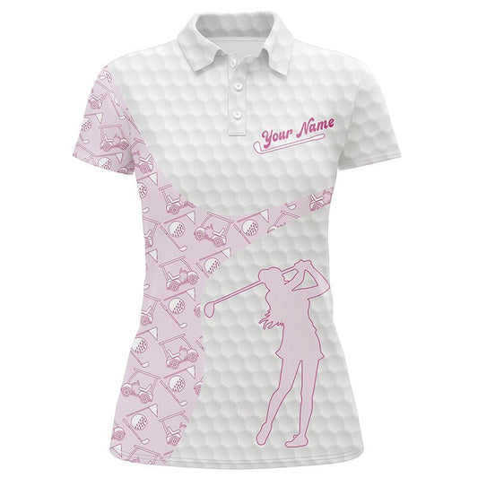 Personalisierte Golf Polos mit nahtlosem Muster in Pink und Weiß für Damen L1318 - Climcat