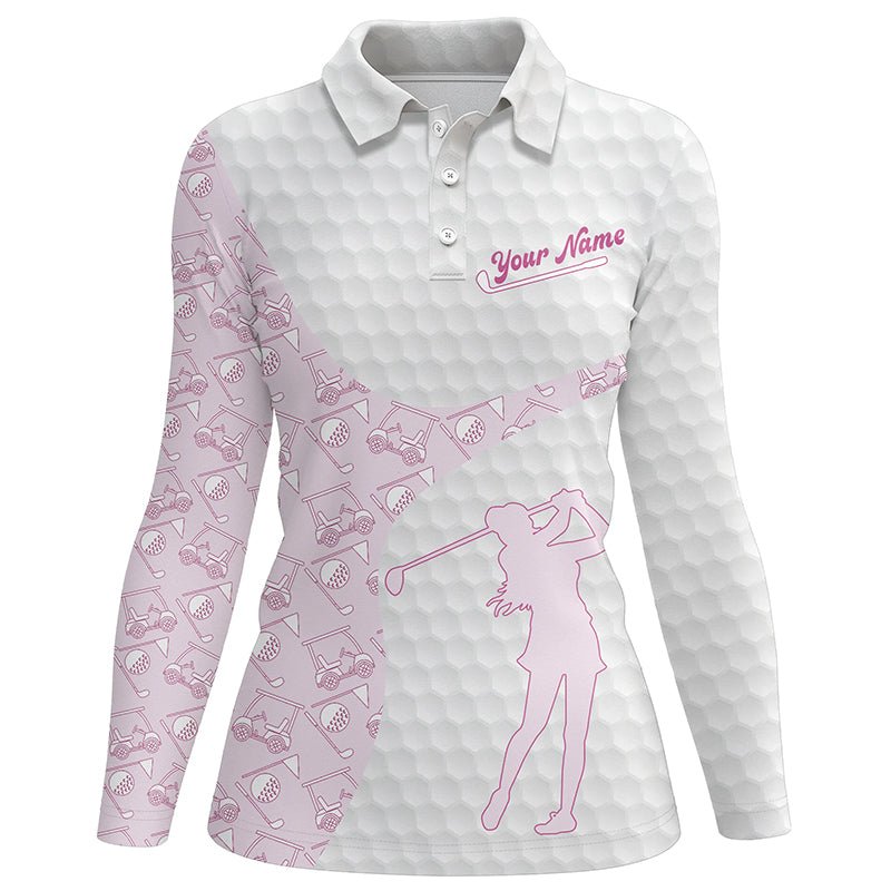 Personalisierte Golf Polos mit nahtlosem Muster in Pink und Weiß für Damen L1318 - Climcat