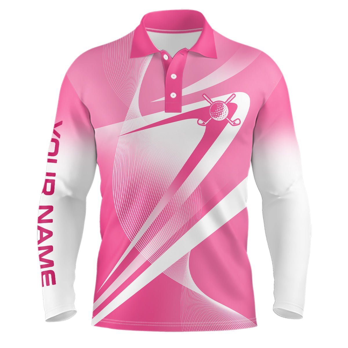 Personalisierte Golf-Poloshirts für Herren in Pink und Weiß mit individuellem Namen - Golf-Geschenke für Männer L1321 - Climcat