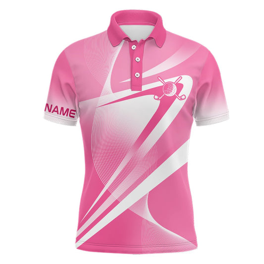 Personalisierte Golf-Poloshirts für Herren in Pink und Weiß mit individuellem Namen - Golf-Geschenke für Männer L1321 - Climcat