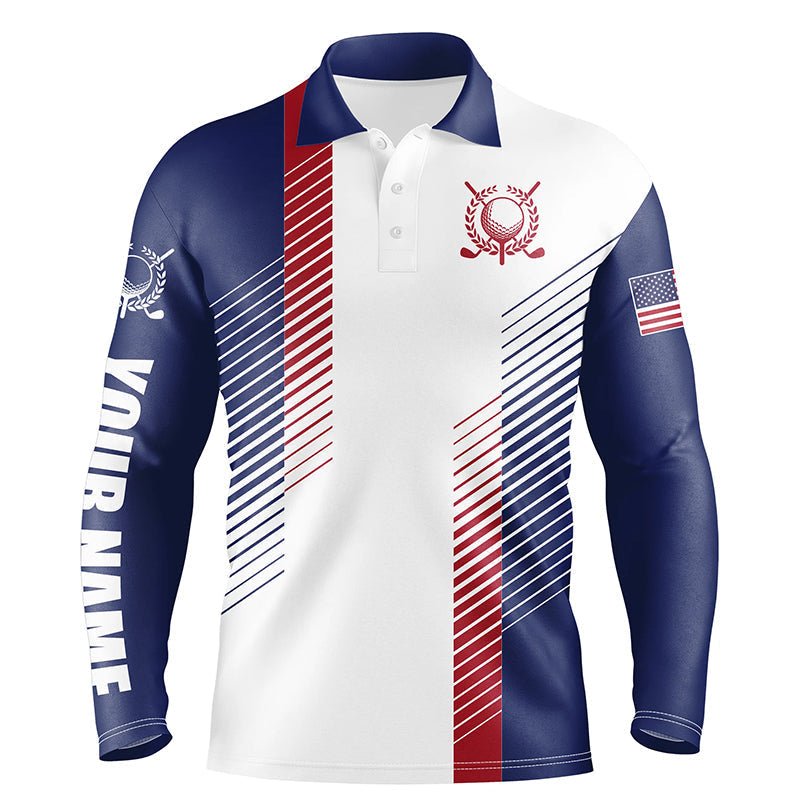 Personalisierte Golf-Poloshirts für Herren in Rot, Weiß und Blau - Herren Golf-Polos mit patriotischem Design N5507 - Climcat