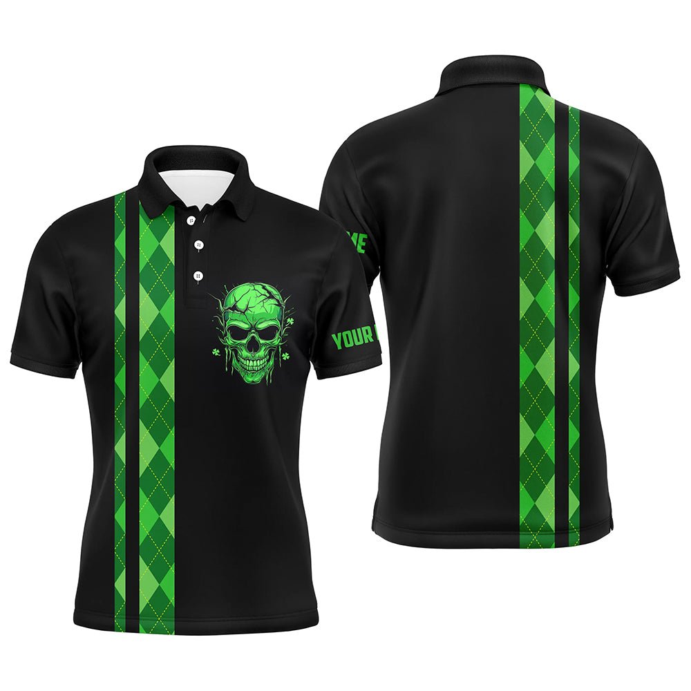 Personalisierte grüne Argyle-Karo-Skull-Herren-Golfpoloshirts, individuelle schwarze Golfbekleidung für Herren N7269 - Climcat