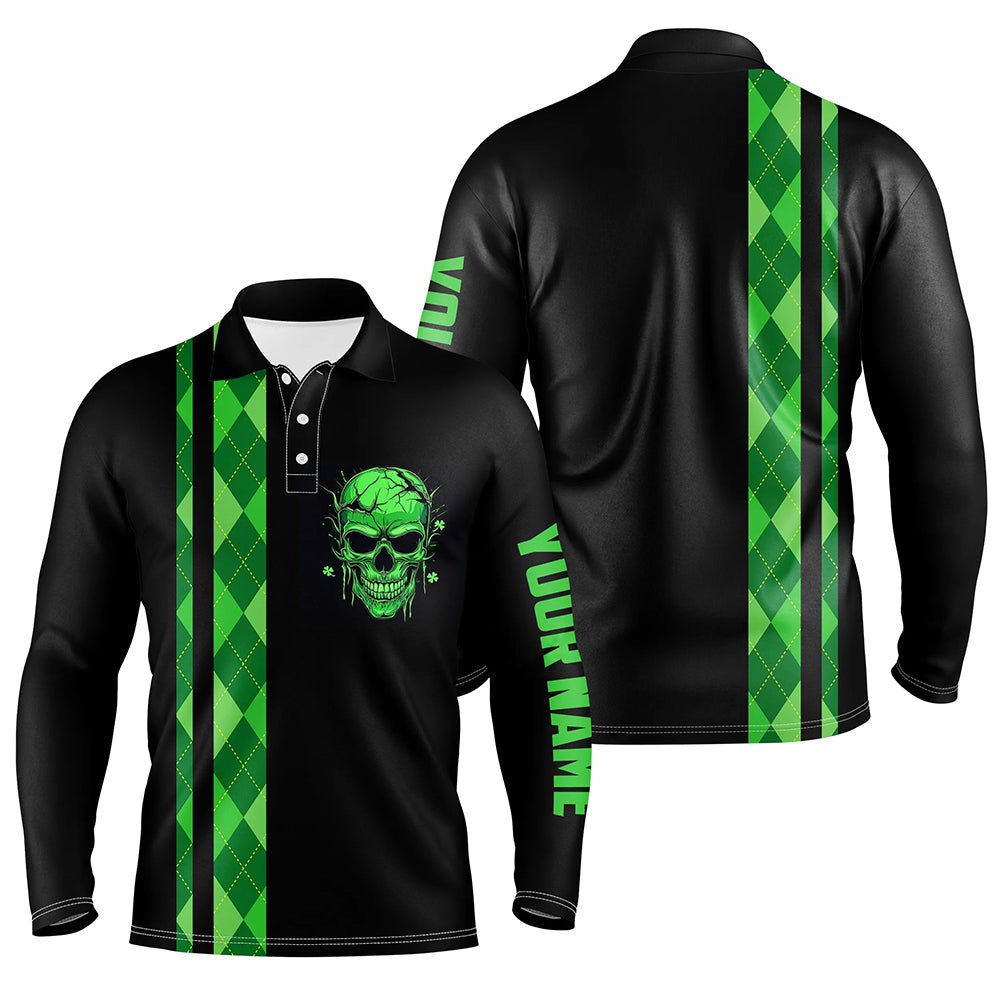 Personalisierte grüne Argyle-Karo-Skull-Herren-Golfpoloshirts, individuelle schwarze Golfbekleidung für Herren N7269 - Climcat