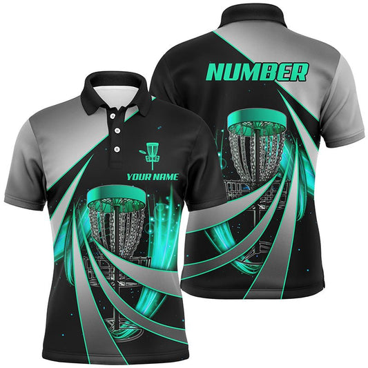 Personalisierte Herren Disc Golf Polo Shirt in Grün und Schwarz | Maßgeschneiderte Disc Golf Korb Shirts | Golf Geschenke für Kinder L1401 - Climcat