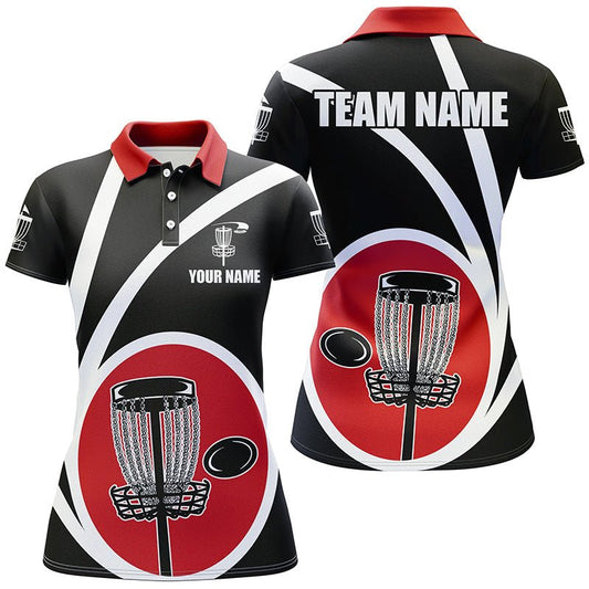 Personalisierte Schwarze Rote Damen Disc Golf Polo Shirts - Coole Disc Golf Shirt für Team Golf Geschenke L1244 - Climcat