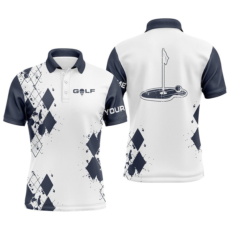 Personalisierte weiße Herren Golf Poloshirts mit blauem Argyle-Muster - Tolles Golfgeschenk N4525 - Climcat