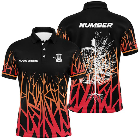 Personalisierter Disc Golf Korb Baum Rotverlauf Herren Polo Shirts Disc Golf Shirts für Männer Golfgeschenke L1058 - Climcat