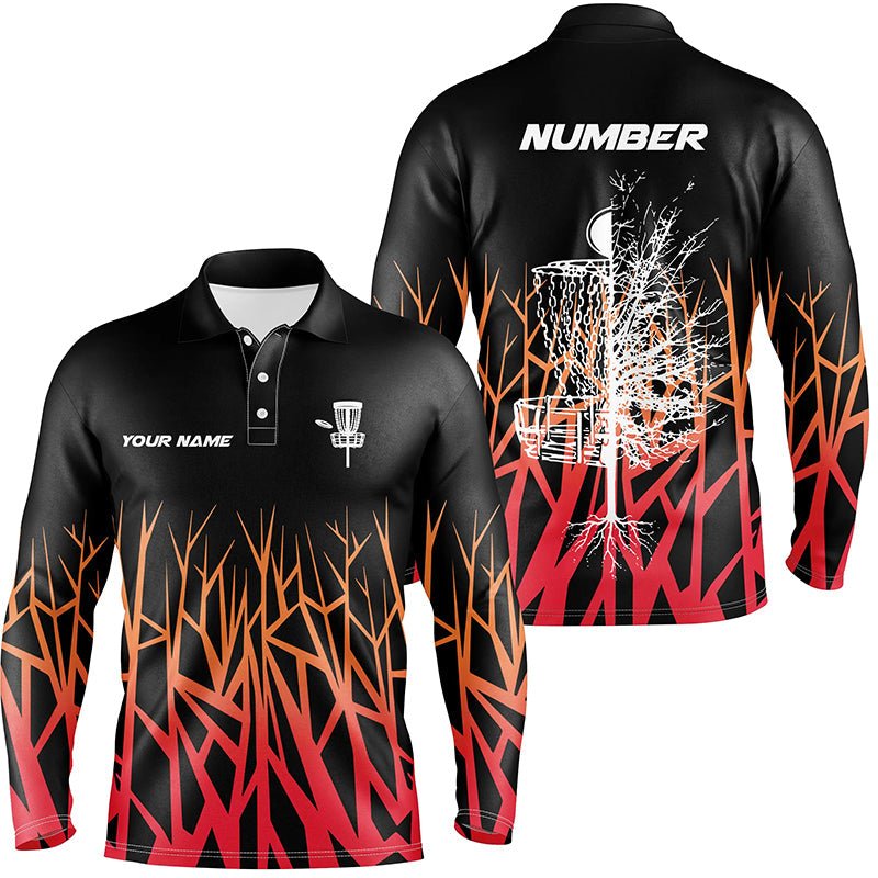 Personalisierter Disc Golf Korb Baum Rotverlauf Herren Polo Shirts Disc Golf Shirts für Männer Golfgeschenke L1058 - Climcat