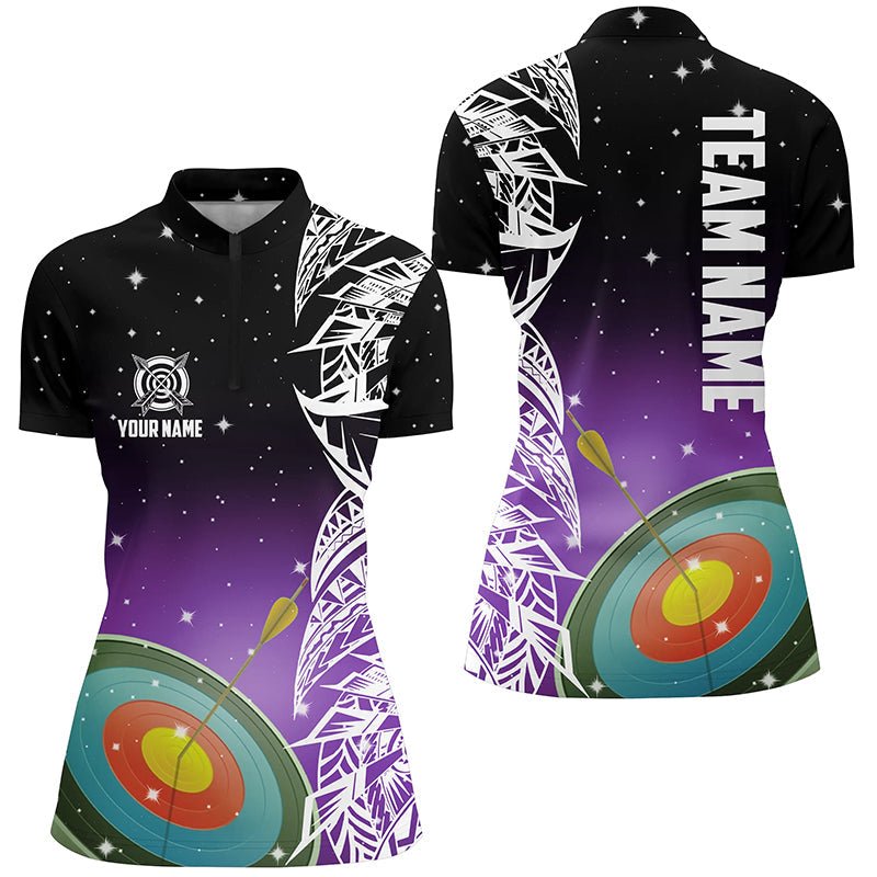 Personalisiertes 3D - Bogenschieß - Poloshirt für Teams/Ligen - Lila Galaxie Muster - Herren & Damen - T1083 - Climcat