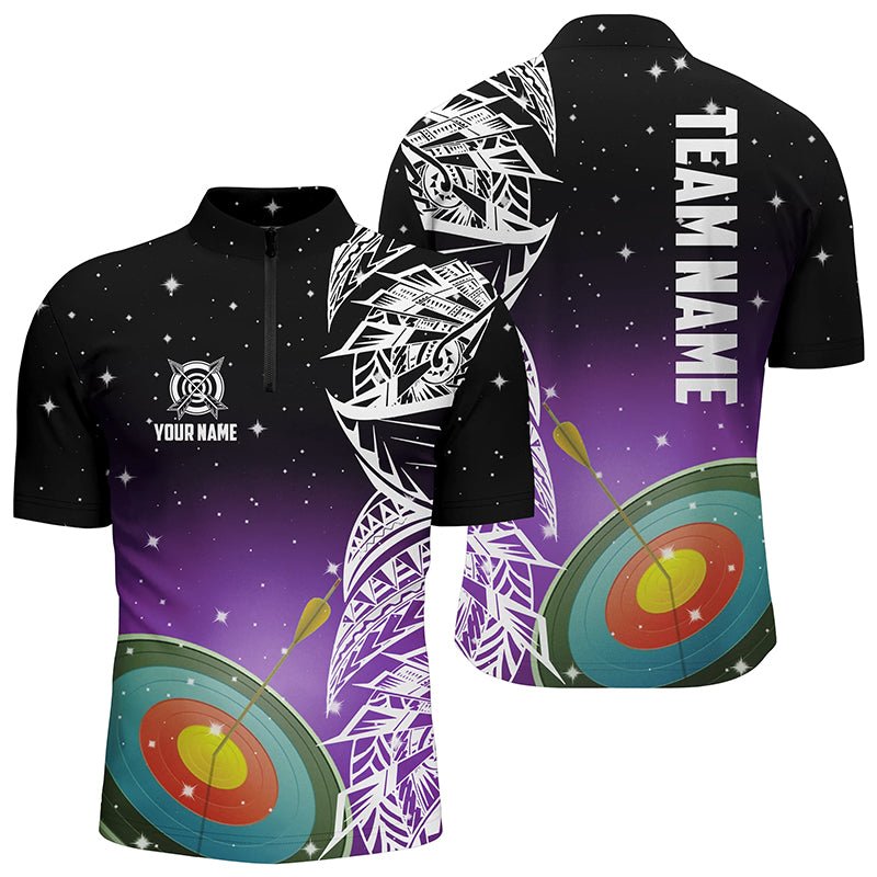 Personalisiertes 3D - Bogenschieß - Poloshirt für Teams/Ligen - Lila Galaxie Muster - Herren & Damen - T1083 - Climcat