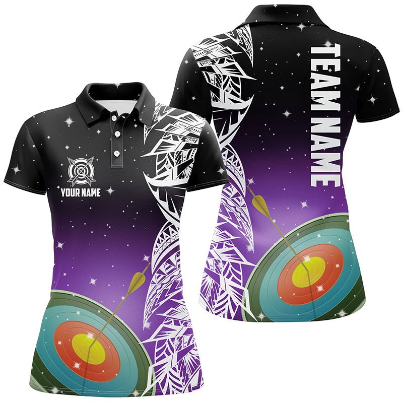 Personalisiertes 3D - Bogenschieß - Poloshirt für Teams/Ligen - Lila Galaxie Muster - Herren & Damen - T1083 - Climcat