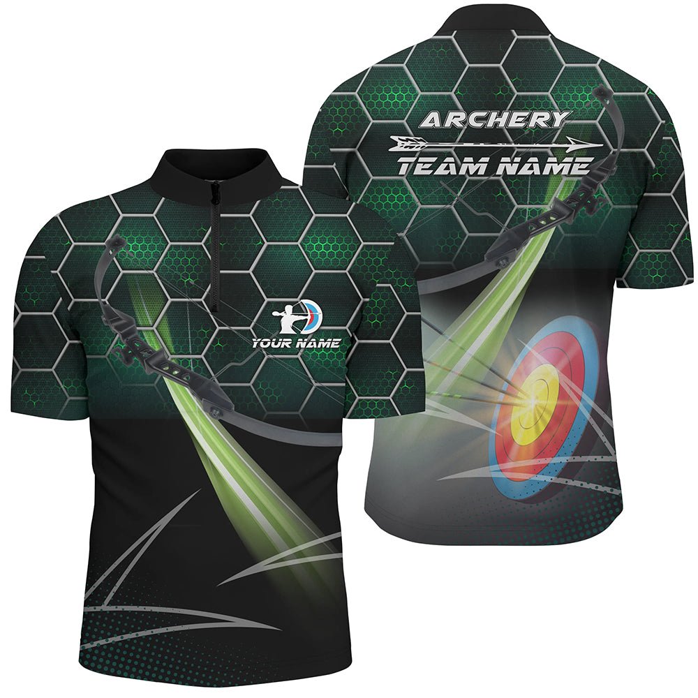Personalisiertes 3D Bogenschießen Poloshirt Herren Damen Grün mit Wunschnamen & Pfeil Motiv Team Shirt V0667 - Climcat