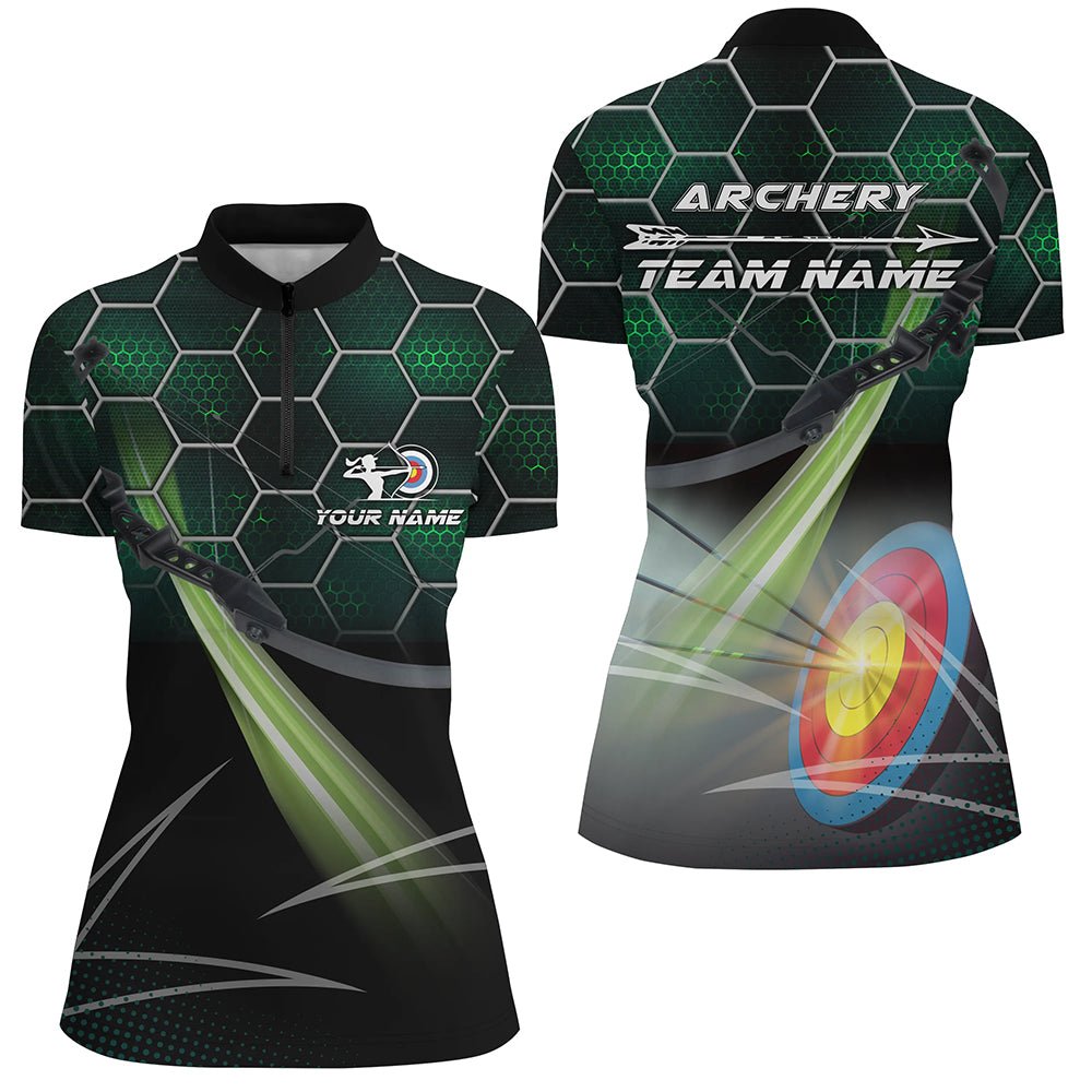 Personalisiertes 3D Bogenschießen Poloshirt Herren Damen Grün mit Wunschnamen & Pfeil Motiv Team Shirt V0667 - Climcat