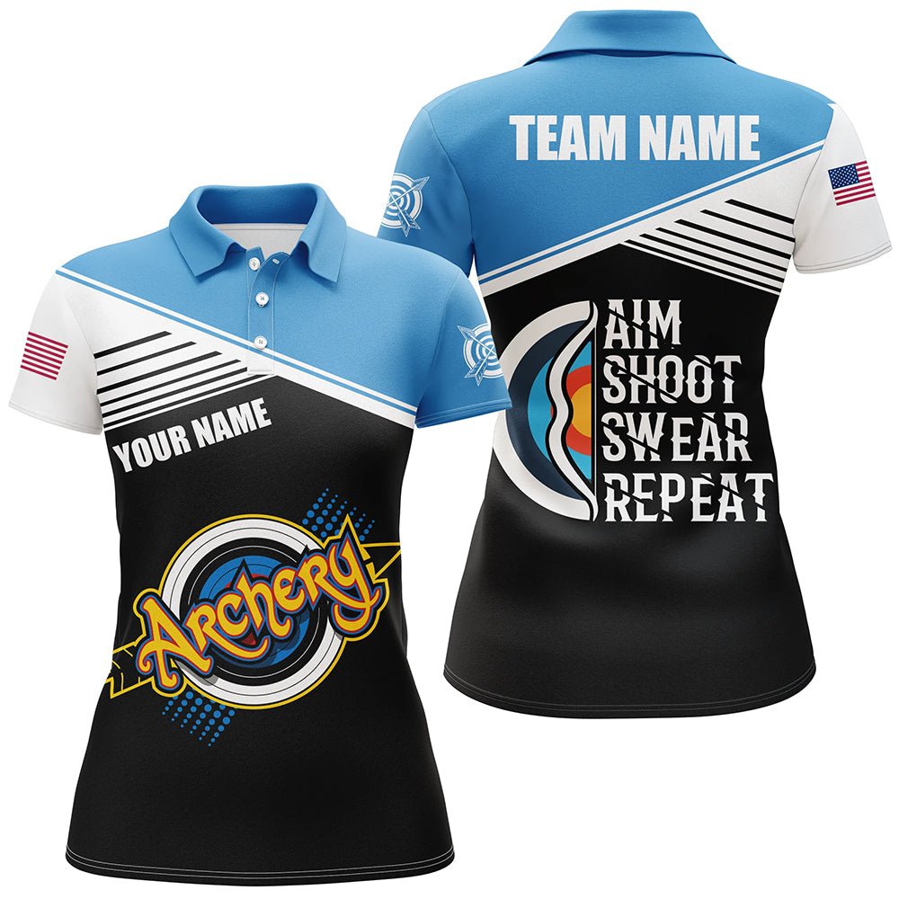 Personalisiertes Bogenschieß Polo - Shirt mit lustigem Spruch: Zielen Schießen Fluchen Wiederholen (Herren & Damen) T0463 - Climcat