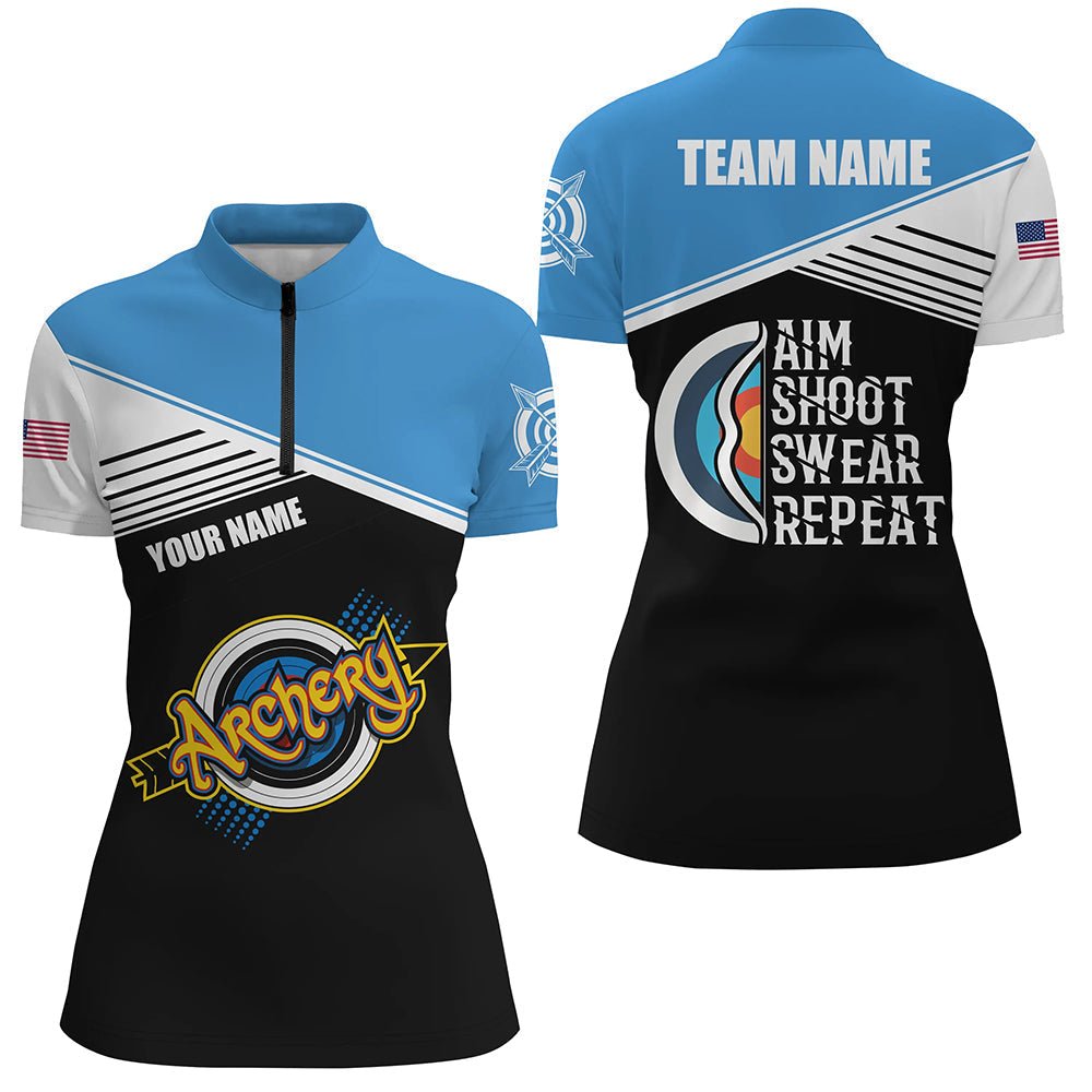 Personalisiertes Bogenschieß Polo - Shirt mit lustigem Spruch: Zielen Schießen Fluchen Wiederholen (Herren & Damen) T0463 - Climcat