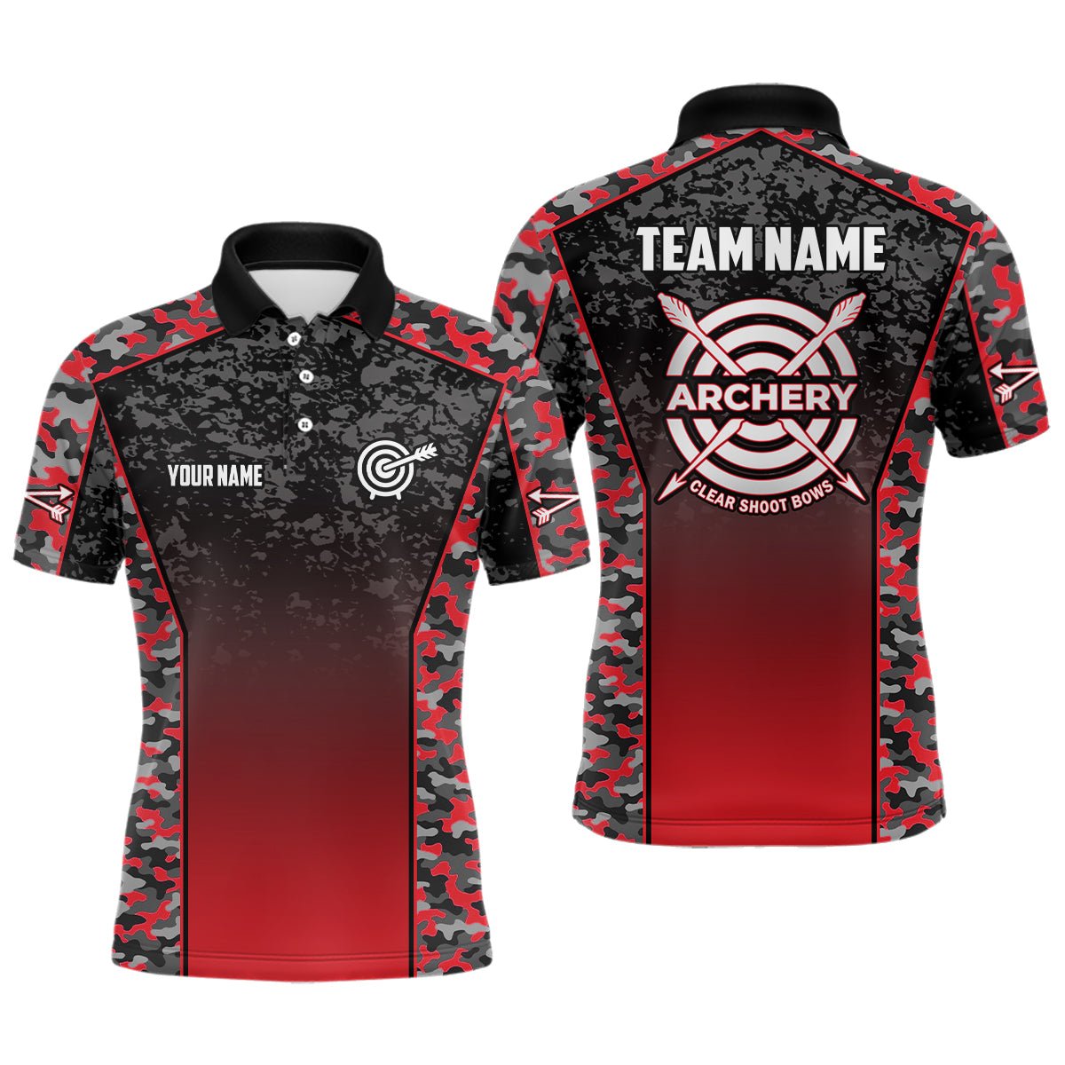 Personalisiertes Bogenschießen Polo Shirt Camouflage Rot Herren Damen V1133 - Climcat