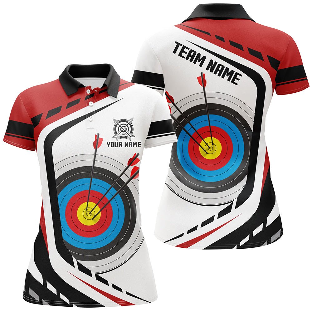 Personalisiertes Bogenschießen Polo - Shirt für Herren & Damen - Weiß - Rotes Bogenscheiben Motiv - T1319 - Climcat