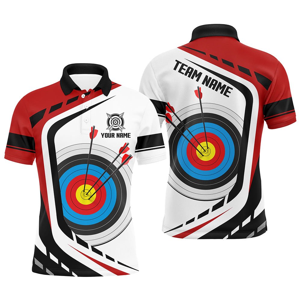 Personalisiertes Bogenschießen Polo - Shirt für Herren & Damen - Weiß - Rotes Bogenscheiben Motiv - T1319 - Climcat