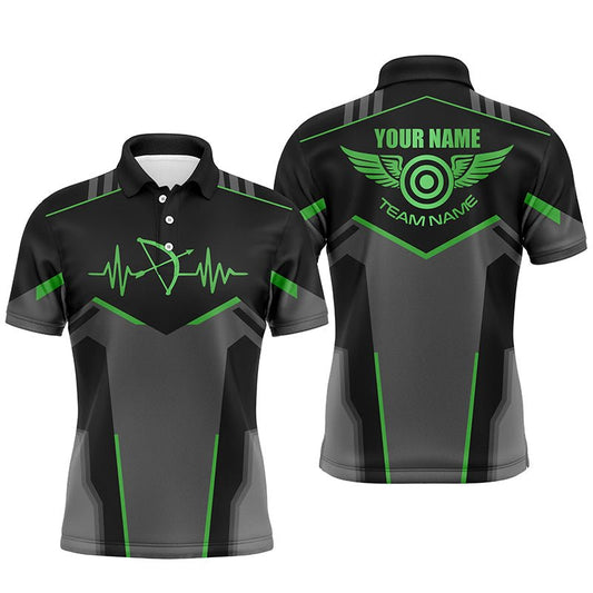 Personalisiertes Bogenschießen Polo - Shirt Unisex mit Lustigem Herzschlag & Wunschnamen | Grün T1345 - Climcat