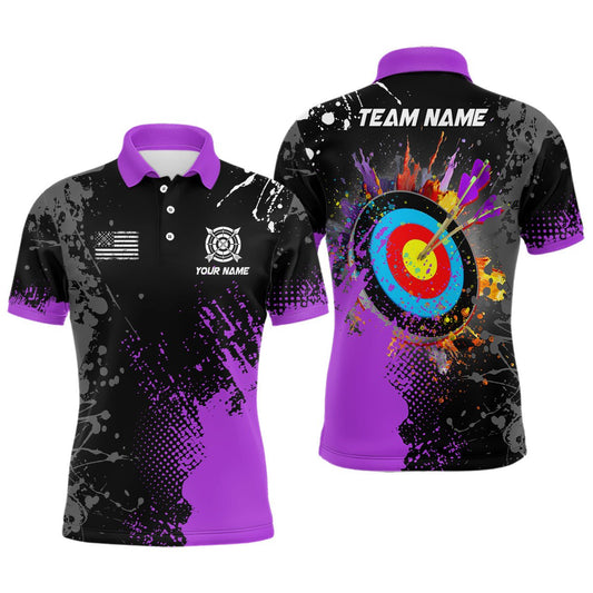 Personalisiertes Bogenschießen Polo Shirt Unisex mit Wunschname - Lila Farbklecks & 3D Zielscheibe Motiv T1190 - Climcat