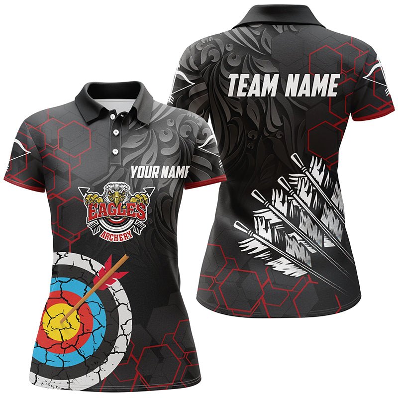 Personalisiertes Bogenschießen Polohemd Unisex - Adler Retro Pfeile & Zielscheibe Rot Schwarz V0602 - Climcat