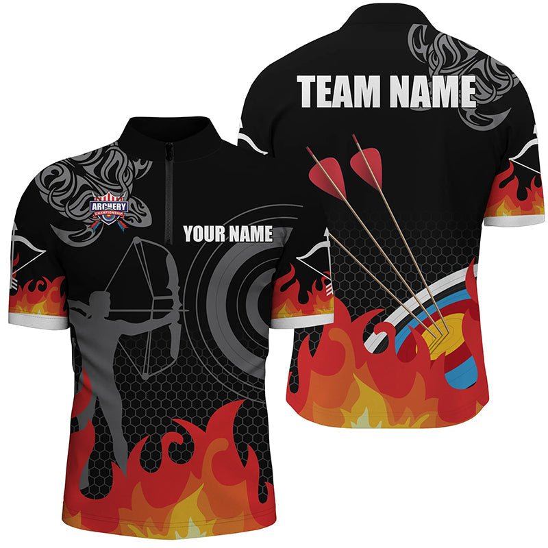 Personalisiertes Bogenschießen Poloshirt für Herren & Damen - 3D - Ziel Bogenschützen - Silhouette Flammen - Design V0624 - Climcat