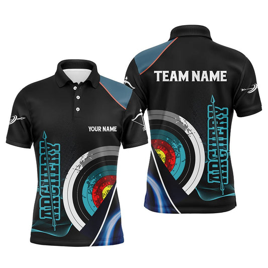 Personalisiertes Bogenschießen Poloshirt für Herren & Damen | 3D - Zielscheiben & Blau Schwarzer Pfeil Design | Teamshirt V0600 - Climcat