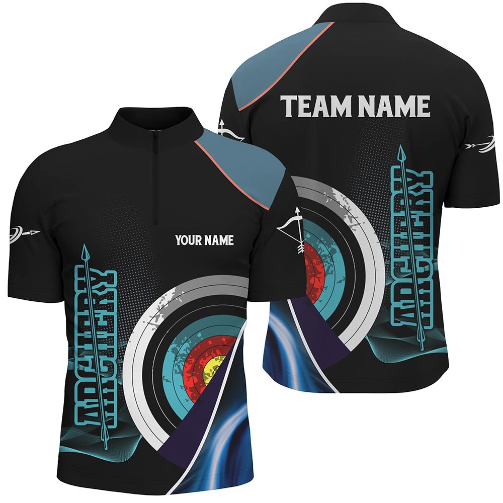 Personalisiertes Bogenschießen Poloshirt für Herren & Damen | 3D - Zielscheiben & Blau Schwarzer Pfeil Design | Teamshirt V0600 - Climcat