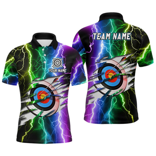 Personalisiertes Bogenschießen Poloshirt für Herren & Damen - Buntes Donner - Blitz - Motiv T1082 - Climcat