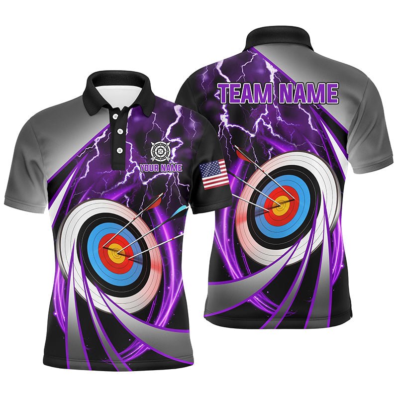 Personalisiertes Bogenschießen Poloshirt Lila - 3D Ziel Donner & Blitz Motiv - Für Team & Liga - Herren & Damen T1052 - Climcat
