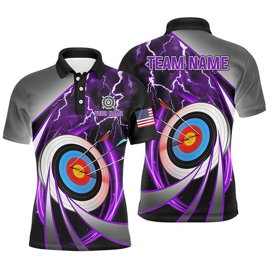 Personalisiertes Bogenschießen Poloshirt Lila - 3D Ziel Donner & Blitz Motiv - Für Team & Liga - Herren & Damen T1052 - Climcat