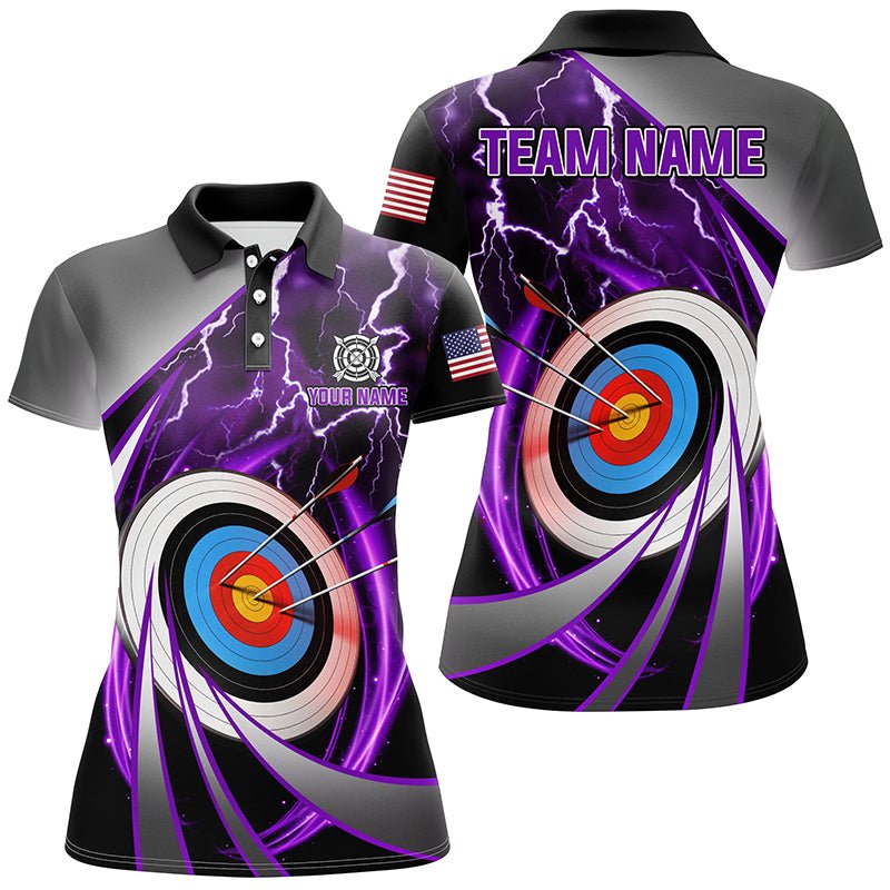 Personalisiertes Bogenschießen Poloshirt Lila - 3D Ziel Donner & Blitz Motiv - Für Team & Liga - Herren & Damen T1052 - Climcat