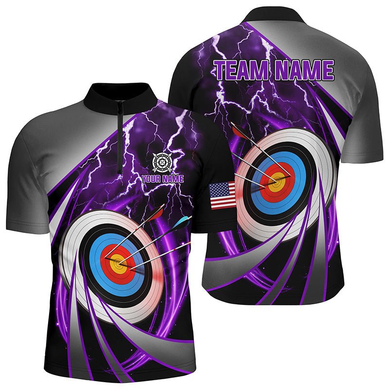 Personalisiertes Bogenschießen Poloshirt Lila - 3D Ziel Donner & Blitz Motiv - Für Team & Liga - Herren & Damen T1052 - Climcat