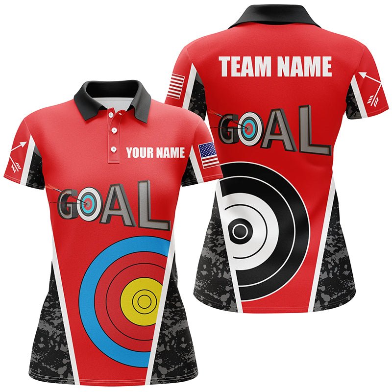 Personalisiertes Bogenschießen Poloshirt mit Namen - Rote Zielscheibe Design - Herren Damen & Team Shirts T1152 - Climcat
