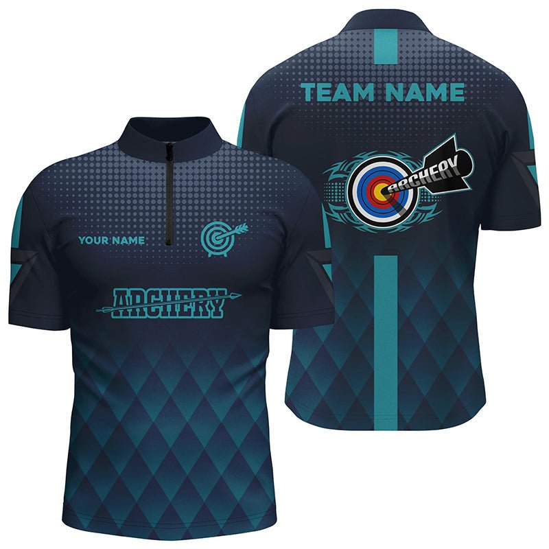 Personalisiertes Bogenschießen Poloshirt Unisex - Blauer Farbverlauf 3D Ziel Design - Teamname T0646 - Climcat