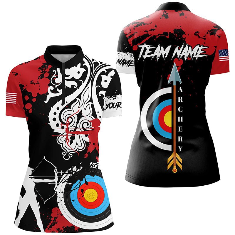 Personalisiertes Bogenschießshirt im Grunge Tribal Stil für Herren & Damen | Individuelles Bogenschieß - Jersey für Teams | Rot T2056 - Climcat